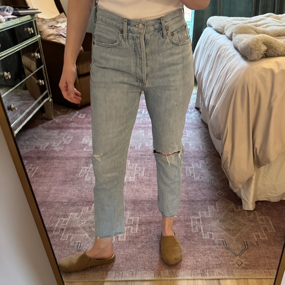 Agolde “Riley” light Blue Distressed Women's Jeans - Picture 2 of 9